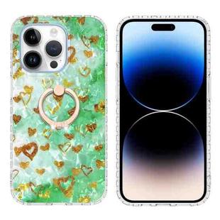 For iPhone 14 Pro Ring Holder 2.0mm Airbag TPU Phone Case(Gold Heart)