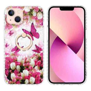 For iPhone 14 Ring Holder 2.0mm Airbag TPU Phone Case (Dancing Butterflies)