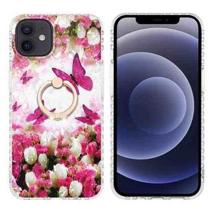 For iPhone 12 / 12 Pro Ring Holder 2.0mm Airbag TPU Phone Case(Dancing Butterflies)