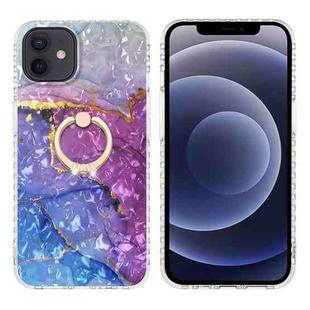 For iPhone 12 / 12 Pro Ring Holder 2.0mm Airbag TPU Phone Case(Blue Purple Marble)