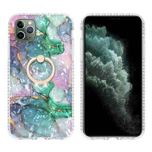 For iPhone 11 Pro Max Ring Holder 2.0mm Airbag TPU Phone Case (Ink Green Marble)