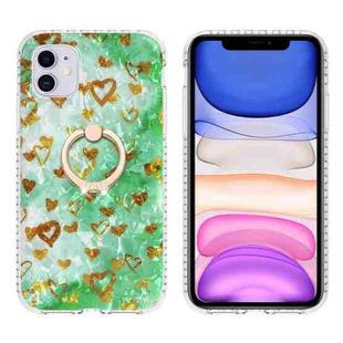 For iPhone 11 Ring Holder 2.0mm Airbag TPU Phone Case (Gold Heart)
