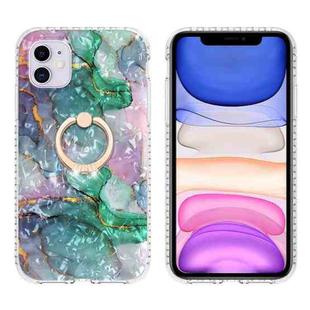 For iPhone 11 Ring Holder 2.0mm Airbag TPU Phone Case (Ink Green Marble)