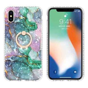 For iPhone X / XS Ring Holder 2.0mm Airbag TPU Phone Case(Ink Green Marble)