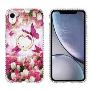 For iPhone XR Ring Holder 2.0mm Airbag TPU Phone Case(Dancing Butterflies)