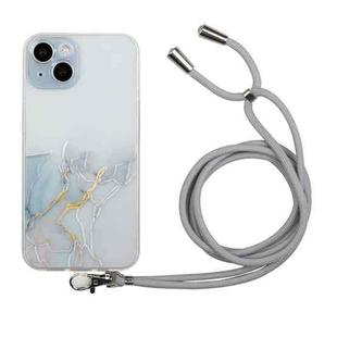 For iPhone 14 Hollow Marble Pattern TPU Shockproof Protective Case with Neck Strap Rope (Grey)