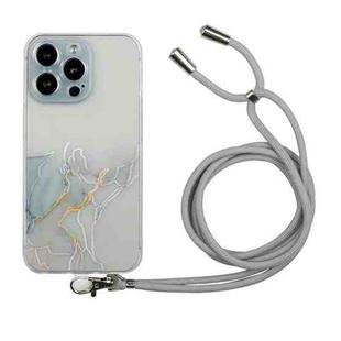 For iPhone 14 Pro Hollow Marble Pattern TPU Shockproof Protective Case with Neck Strap Rope(Grey)