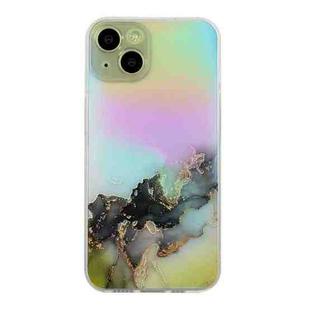 For iPhone 14 Plus Laser Marble Pattern Clear TPU Shockproof Protective Case(Black)