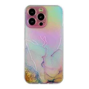 For iPhone 14 Pro Laser Marble Pattern Clear TPU Shockproof Protective Case(Pink)