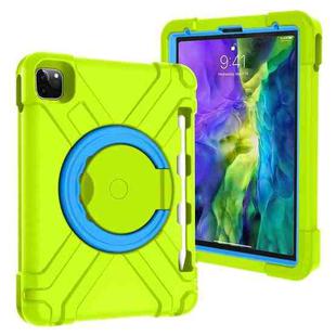 For iPad Pro 11 (2020) PC + Silicone Shockproof Combination Tablet Case with 360 Degree Rotating Holder & Handle(Grass Green+Blue)