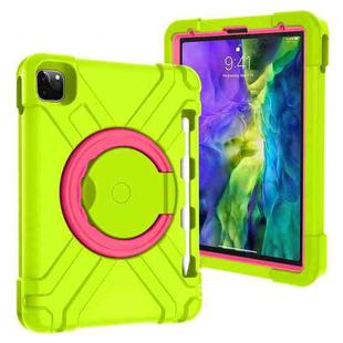 For iPad Pro 11 (2020) PC + Silicone Shockproof Combination Tablet Case with 360 Degree Rotating Holder & Handle(Grass Green+Rose Red)
