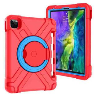 For iPad Pro 11 (2020) PC + Silicone Shockproof Combination Tablet Case with 360 Degree Rotating Holder & Handle(Red+Blue)