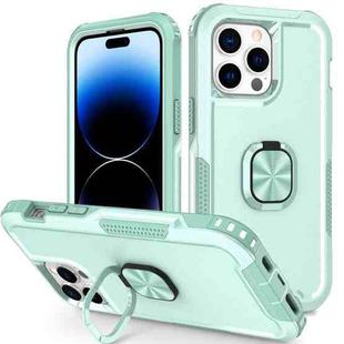 For iPhone 14 Pro 3 in 1 Ring Holder Phone Case(Mint Green)