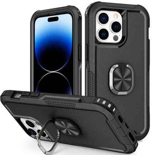 For iPhone 14 Pro Max 3 in 1 Ring Holder Phone Case (Black)