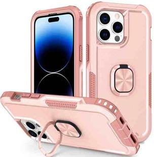 For iPhone 14 Pro Max 3 in 1 Ring Holder Phone Case (Pink)