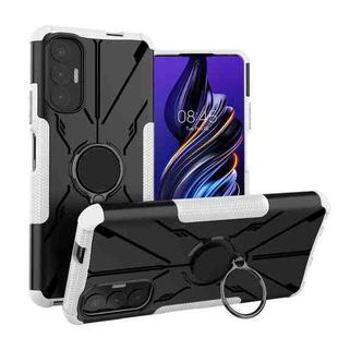 For Tecno Pova 3 Armor Bear Shockproof PC + TPU Phone Case with Ring Holder(White)
