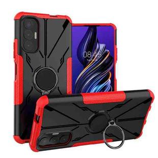 For Tecno Pova 3 Armor Bear Shockproof PC + TPU Phone Case with Ring Holder(Red)
