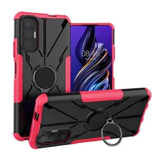 For Tecno Pova 3 Armor Bear Shockproof PC + TPU Phone Case with Ring Holder(Rose Red)