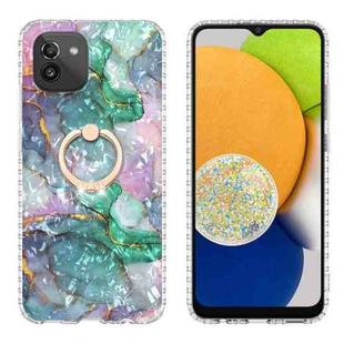 For Samsung Galaxy A03 166mm EU Version Ring Holder 2.0mm Airbag TPU Phone Case(Ink Green Marble)