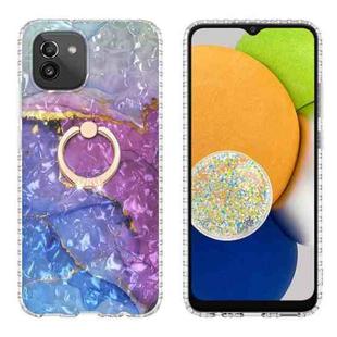 For Samsung Galaxy A03 166mm EU Version Ring Holder 2.0mm Airbag TPU Phone Case(Blue Purple Marble)