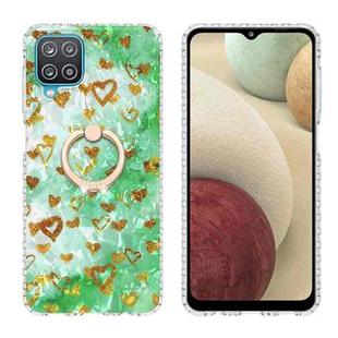 For Samsung Galaxy A12 5G / M12 / F12 Ring Holder 2.0mm Airbag TPU Phone Case(Gold Heart)