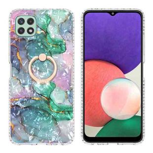 For Samsung Galaxy A22 5G Ring Holder 2.0mm Airbag TPU Phone Case(Ink Green Marble)