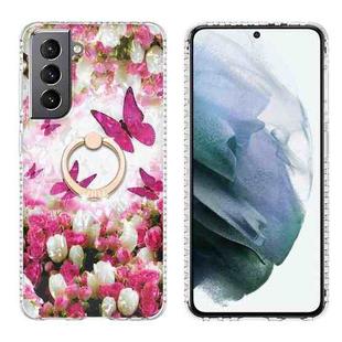 For Samsung Galaxy S21 5G Ring Holder 2.0mm Airbag TPU Phone Case(Dancing Butterflies)