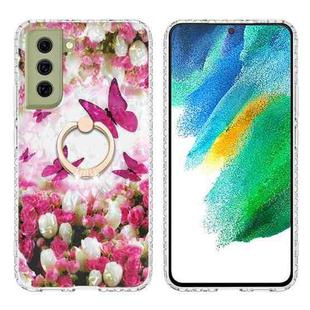 For Samsung Galaxy S21 FE 5G Ring Holder 2.0mm Airbag TPU Phone Case(Dancing Butterflies)