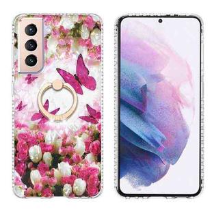 For Samsung Galaxy S21+ 5G Ring Holder 2.0mm Airbag TPU Phone Case(Dancing Butterflies)