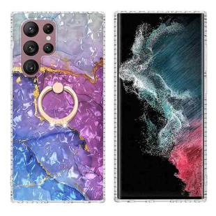 For Samsung Galaxy S22 Ultra 5G Ring Holder 2.0mm Airbag TPU Phone Case(Blue Purple Marble)
