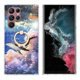 For Samsung Galaxy S22 Ultra 5G Ring Holder 2.0mm Airbag TPU Phone Case(Whale)