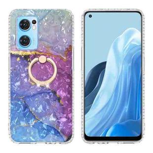 For OPPO Reno7 5G Ring Holder 2.0mm Airbag TPU Phone Case(Blue Purple Marble)