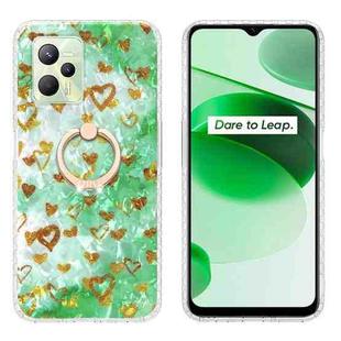 For Realme C35 Ring Holder 2.0mm Airbag TPU Phone Case(Gold Heart)