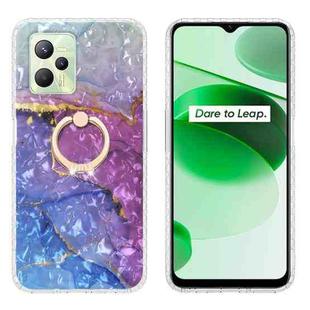 For Realme C35 Ring Holder 2.0mm Airbag TPU Phone Case(Blue Purple Marble)