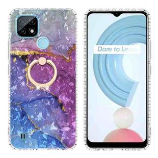 For Realme C21 Ring Holder 2.0mm Airbag TPU Phone Case(Blue Purple Marble)