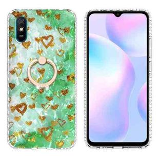 For Xiaomi Redmi 9A / 9i Indian Version Ring Holder 2.0mm Airbag TPU Phone Case(Gold Heart)