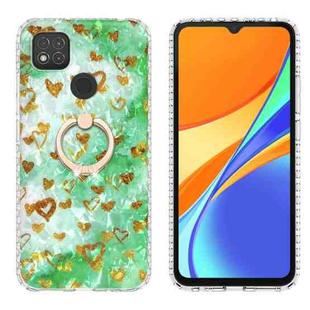 For Xiaomi Redmi 9C / 9 Indian Version Ring Holder 2.0mm Airbag TPU Phone Case(Gold Heart)