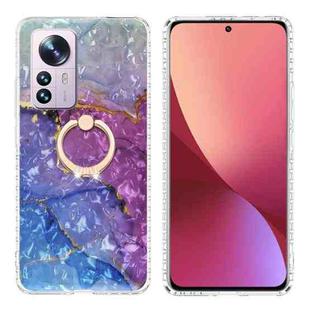 For Xiaomi 12 Pro Ring Holder 2.0mm Airbag TPU Phone Case(Blue Purple Marble)