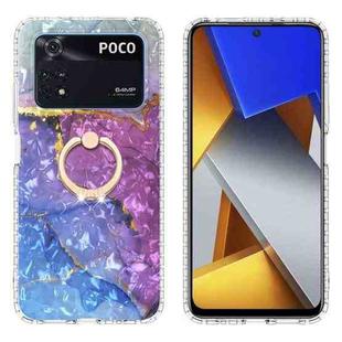 For Xiaomi Poco M4 Pro 4G Ring Holder 2.0mm Airbag TPU Phone Case(Blue Purple Marble)