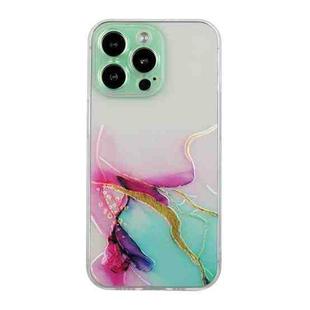 For iPhone 14 Pro Hollow Marble Pattern TPU Straight Edge Fine Hole Protective Case(Red Green)