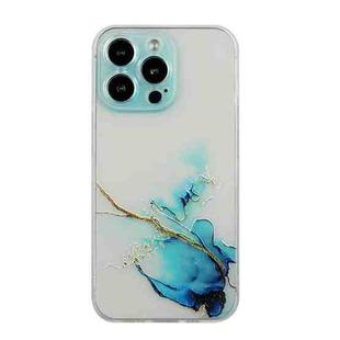 For iPhone 14 Pro Hollow Marble Pattern TPU Straight Edge Fine Hole Protective Case(Blue)