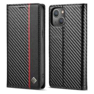 For iPhone 14 LC.IMEEKE Carbon Fiber PU + TPU Leather Case (Vertical Black)