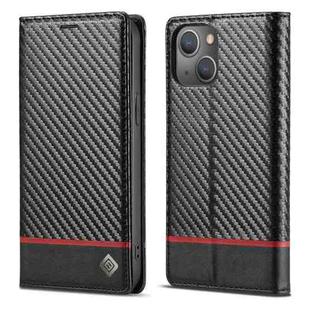 For iPhone 14 Plus LC.IMEEKE Carbon Fiber PU + TPU Leather Case (Horizontal Black)