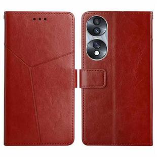 For Honor 70 HT01 Y-shaped Pattern Flip Leather Phone Case(Brown)