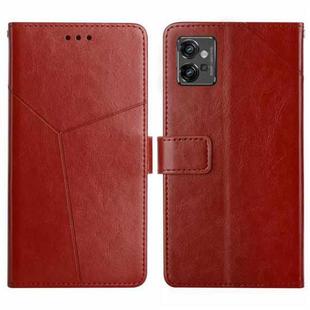 For Motorola Moto G32 HT01 Y-shaped Pattern Flip Leather Phone Case(Brown)