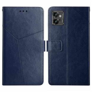 For Motorola Moto G32 HT01 Y-shaped Pattern Flip Leather Phone Case(Blue)