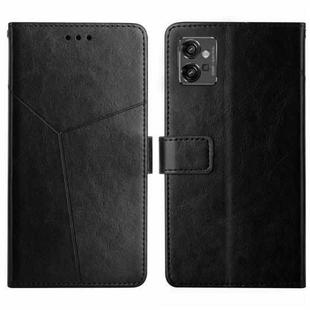 For Motorola Moto G32 HT01 Y-shaped Pattern Flip Leather Phone Case(Black)