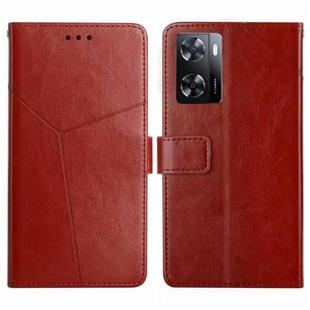 For OPPO A57 4G/A77 4G/Realme Narzo 50 5G/Realme V23 HT01 Y-shaped Pattern Flip Leather Phone Case(Brown)