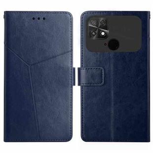 For Xiaomi Poco C40 HT01 Y-shaped Pattern Flip Leather Phone Case(Blue)