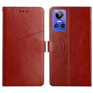 For Realme GT Neo 3 HT01 Y-shaped Pattern Flip Leather Phone Case(Brown)